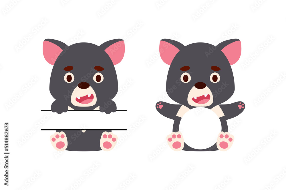 Cute little Tasmanian devil split monogram. Funny cartoon character for kids t-shirts, nursery decoration, baby shower, greeting cards, invitations, scrapbooking, home decor. Vector stock illustration Cute little Tasmanian devil split monogram. Funny cartoon character for kids t-shirts, nursery decoration, baby shower, greeting cards, invitations, scrapbooking, home decor. Vector stock illustration