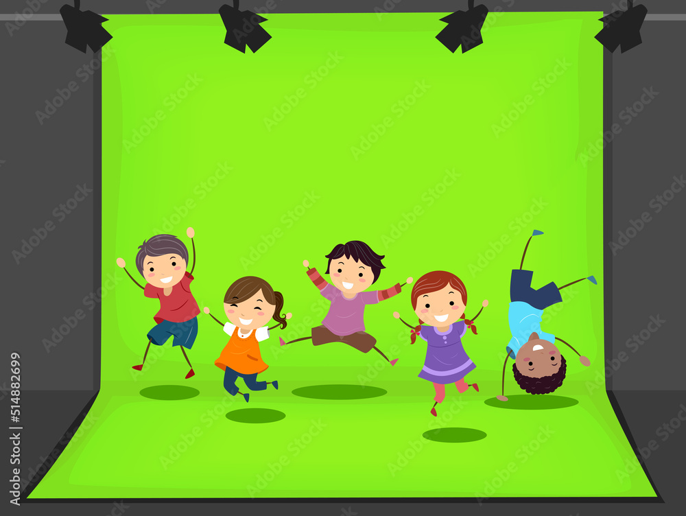 Stickman Kids Green Screen Jumping Illustration