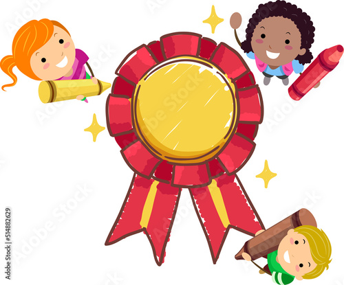 Stickman Kids Crayon Ribbon Award Colors
