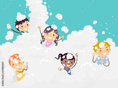 Stickman Kids Foam Party Fun Illustration