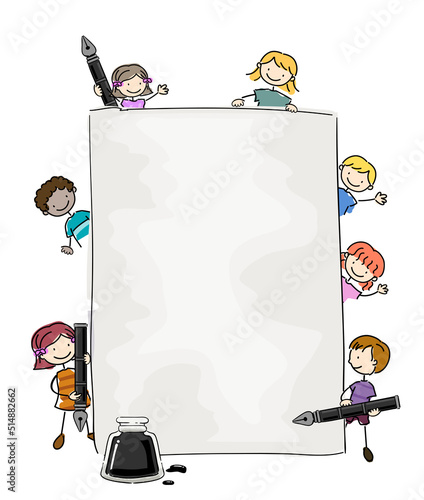 Stickman Kids Fountain Pen Paper Illustration