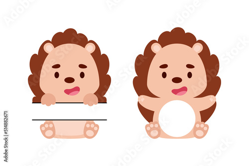 Cute little hedgehog split monogram. Funny cartoon character for kids t-shirts, nursery decoration, baby shower, greeting cards, invitations, scrapbooking, home decor. Vector stock illustration