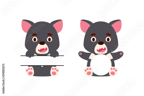 Cute little Tasmanian devil split monogram. Funny cartoon character for kids t-shirts, nursery decoration, baby shower, greeting cards, invitations, scrapbooking, home decor. Vector stock illustration