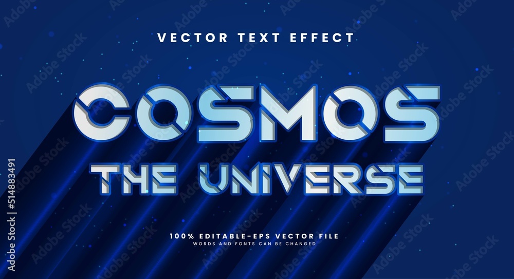 Cosmos blue editable vector text effect with long shadow.