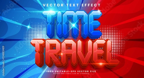 Time travel 3d editable vector text effect with blue and red colors.