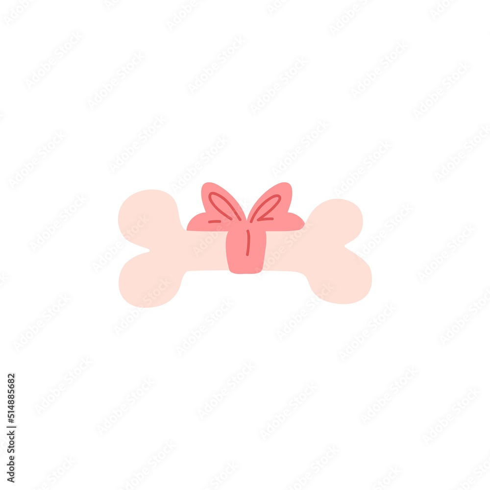 Animal bone tied with ribbon for gift to dog, flat vector illustration isolated.