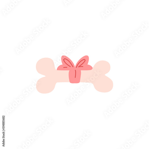 Animal bone tied with ribbon for gift to dog, flat vector illustration isolated.