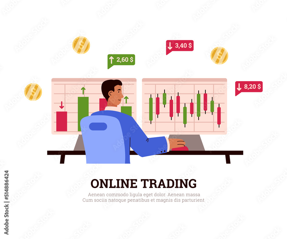 Online trading and stock market investment analysis banner vector illustration.