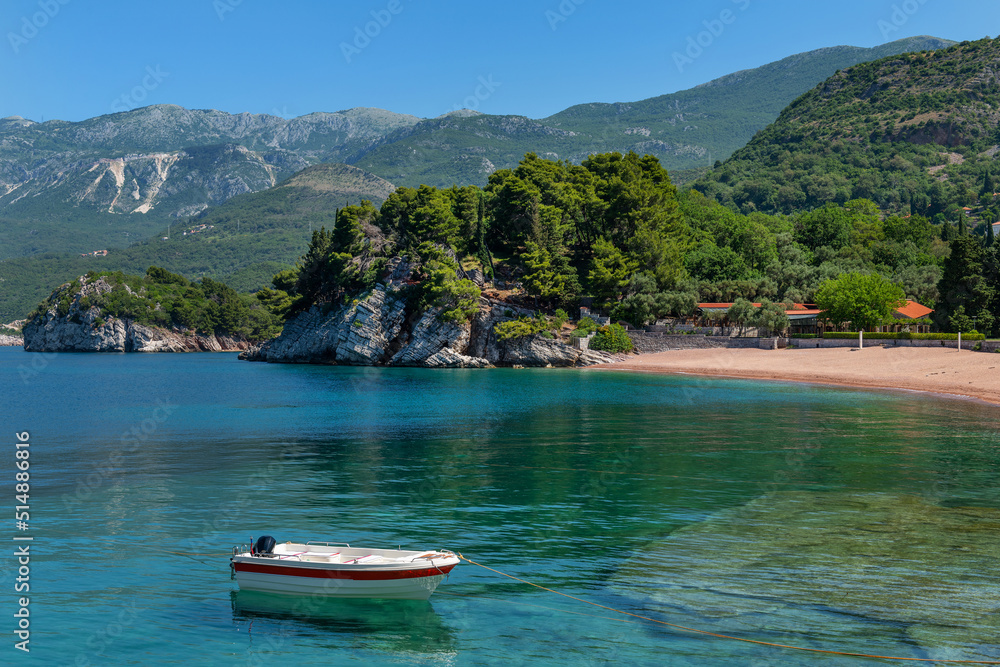 Boat in a picturesque bay on the Montenegrin Riviera