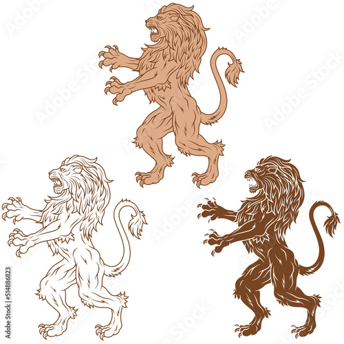 Rampant Lion vector design used as a heraldic symbol in the European Middle Ages