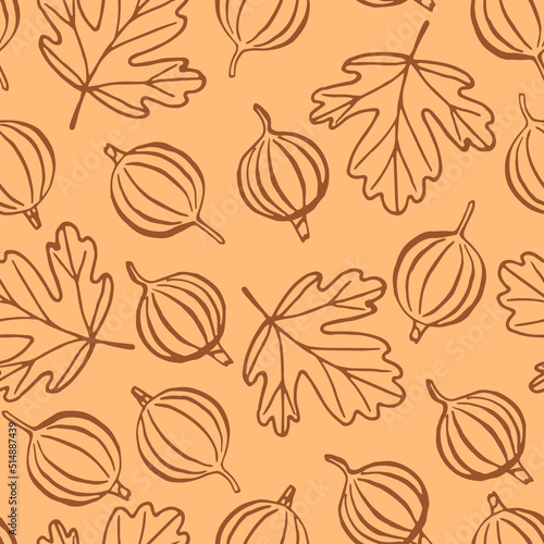 Seamless pattern with gooseberry. Hand drawn illustration converted to vector.