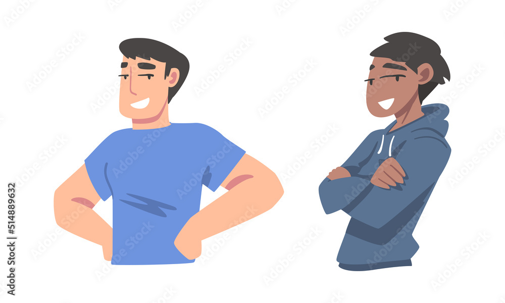 Confident Young Man and Woman Standing with Hands on Hips and Folded Arms Expressing Self Pride Vector Set Confident Young Man and Woman Standing with Hands on Hips and Folded Arms Expressing Self Pride Vector Set