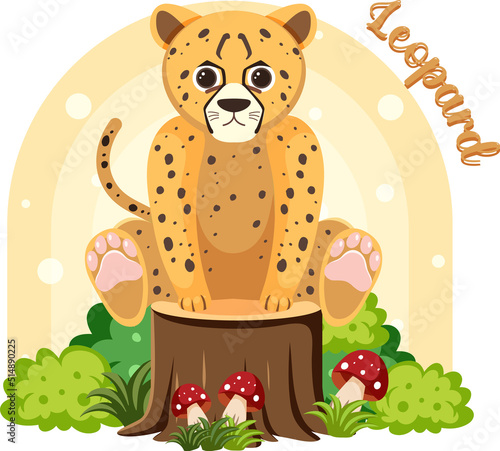 Cute leopard in cartoon flat style