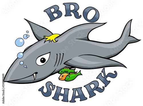 A bro gray shark with a mop of yellow hair