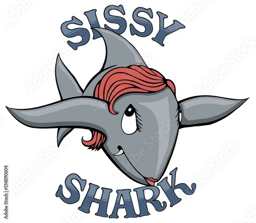 gray sissy cartoon shark with red hair
