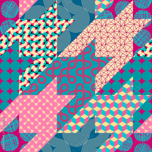 Geometric collage in retro patchwork geometric style. Vector image