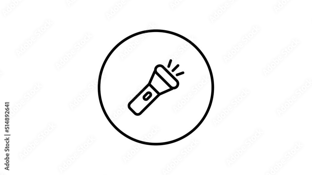 Flashlight, lamp, light, line icon outline in circle, flashlight sign, video animation, self drawing. Flashlight, lamp, light, line icon outline in circle, flashlight sign, video animation, self drawing.
