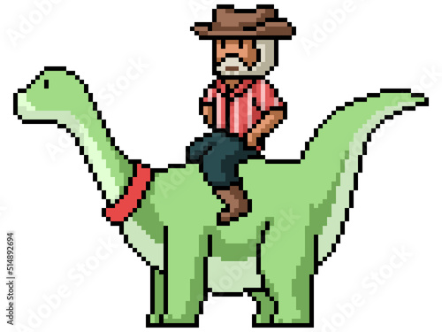 pixel art cowboy riding dinosaur