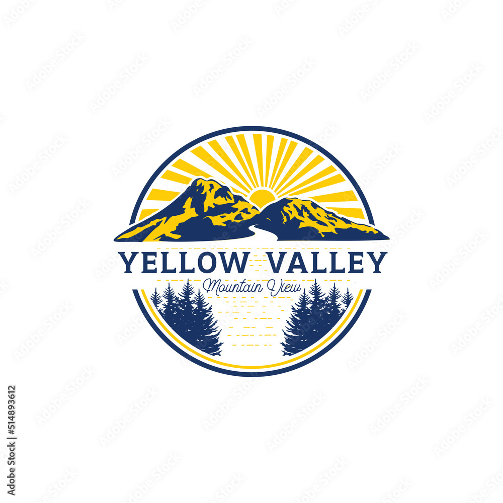 Mountain outdoor adventure badge logo design template