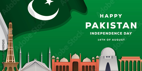 gradient pakistan independence day with pakistan landmark and pakistani flag