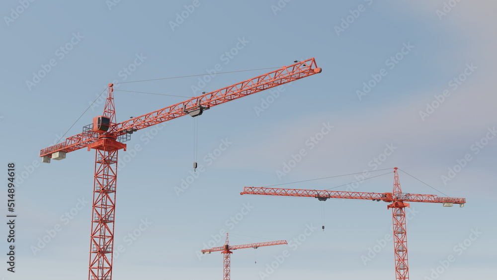 Construction crane tower in the sky. Industrial background. Construction crane works. 3d render Construction crane tower in the sky. Industrial background. Construction crane works. 3d render