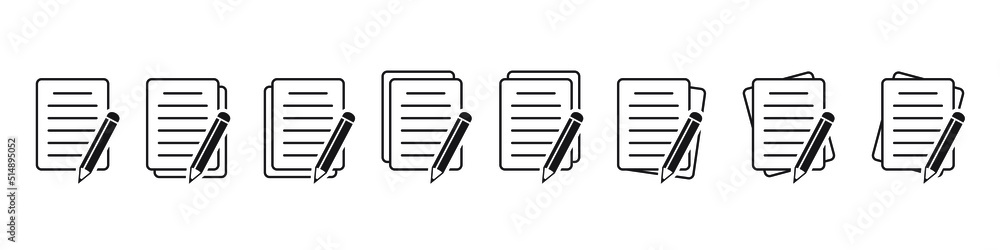 Document with pen vector illustration on white isolated background. Content business concept. Notepad icon. Blogging icon in flat style. Document with pen vector illustration on white isolated background. Content business concept. Notepad icon. Blogging icon in flat style.