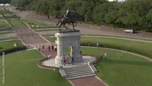 Drone view of the Sam Houston Statue in Hermann Park in Houston, Texas photo