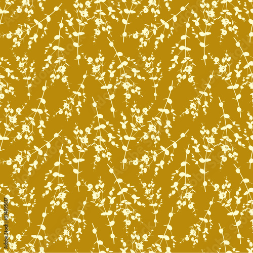 Seamless vector pattern flowers.  Floral pattern on mustard background. Print for home textiles or clothing in botanical style.