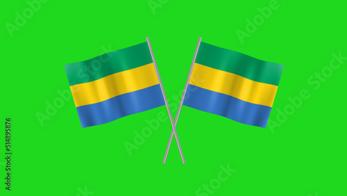 Slika na platnu Waving two crossed flag of gabonese republic animation with steel pole