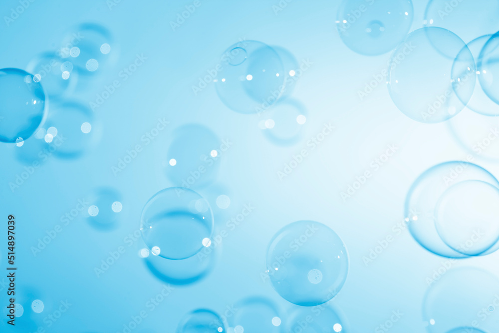 Abstract Beautiful Transparent Blue Soap Bubbles Background. Soap Sud Bubbles Water	
