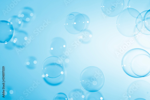 Abstract Beautiful Transparent Blue Soap Bubbles Background. Soap Sud Bubbles Water 