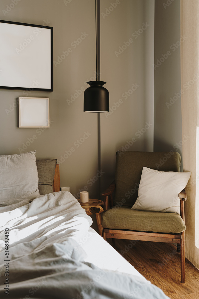 Aesthetic elegant modern stylish bedroom interior design concept