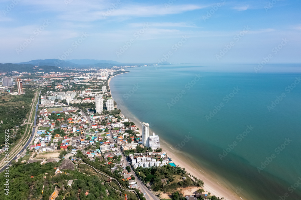 Hua Hin is a well known city with a welcoming atmosphere, surrounded by beautiful mountains and seascapes captured by a drone.