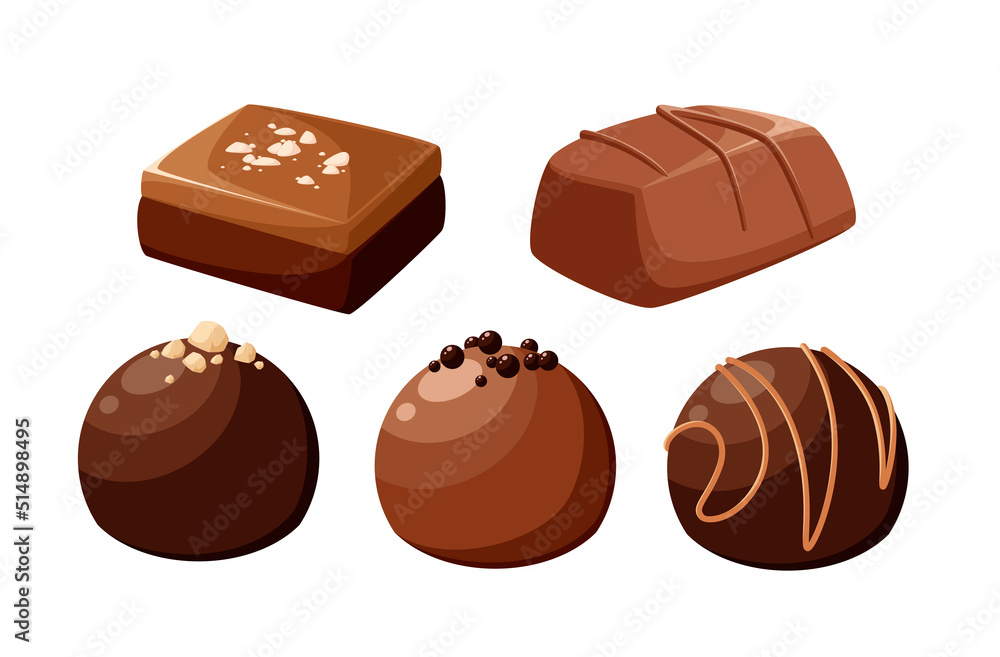 A set of chocolates on a white background. Cartoon design.
A set of chocolates on a white background. Cartoon design.