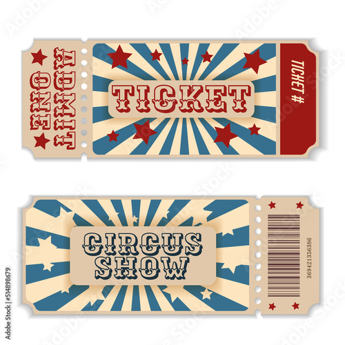 template of tickets to the circus, carnival, cinema. in vintage style. vector illustration