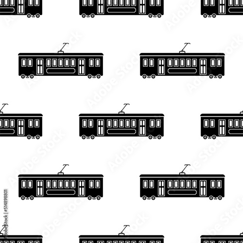 Tram Car Icon Seamless Pattern, Rail Vehicle Streetcar, Electric Trolley Passenger Car