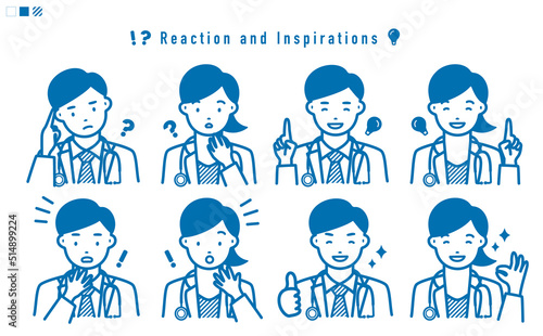 リアクションする医師の上半身 イラスト_青単色