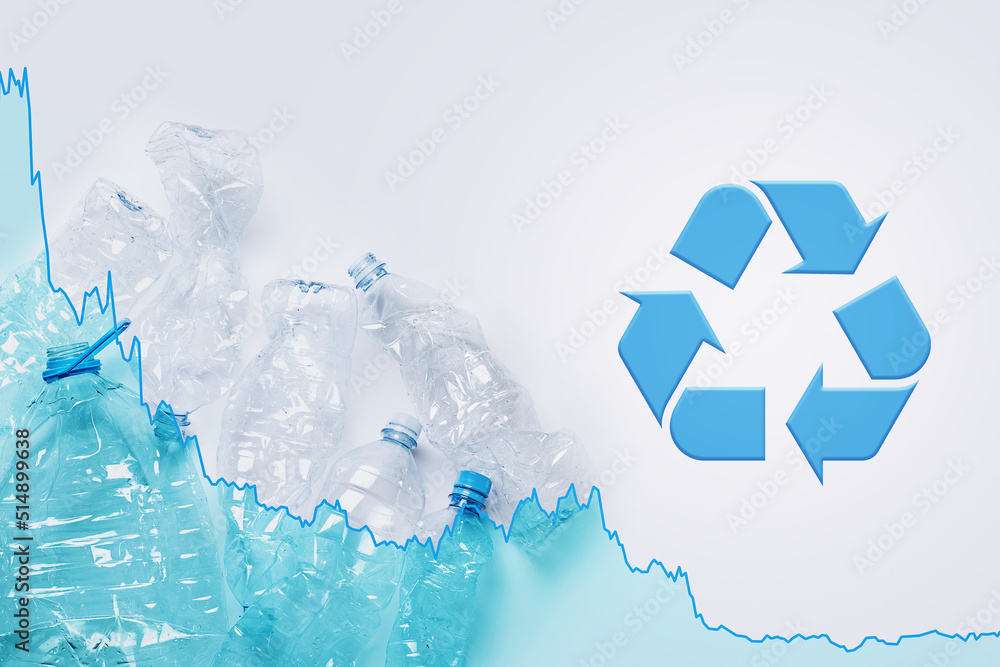 Recycle Level Falling diagram representing plastic usage level and recycling symbol ...