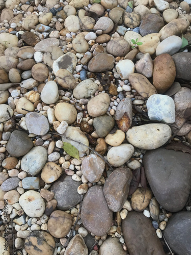 river pebbles on the ground for background.