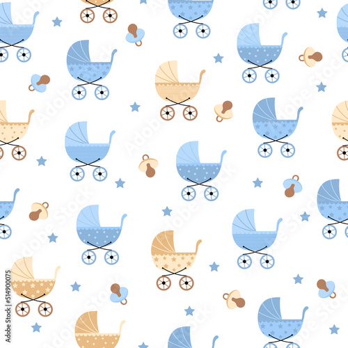 Seamless pattern with baby strollers