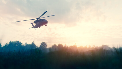 Handdoek met foto Helikopter Militaire helikopter boven slagveld  © Photocreo Bednarek