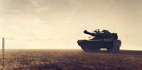 Billede på lærred Military tank in combat on the field
