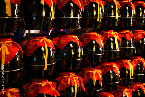Photography Chinese liquor ceramic jars in a wine cellar