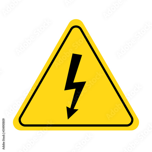 Electric shock danger icon. High voltage shock caution sign with electric lightning. Warning, danger, yellow triangle sign. Vector illustration.
