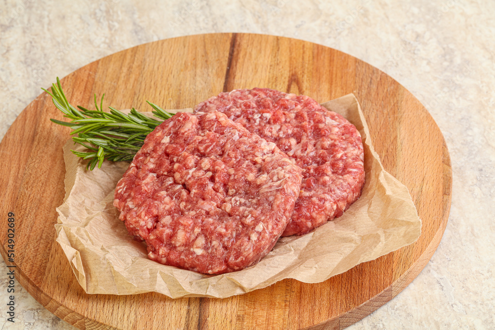 Raw beef burger cutlet for grill Raw beef burger cutlet for grill