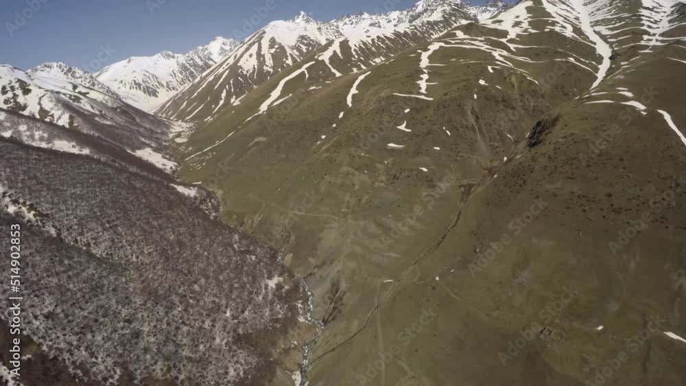 Caucasus, Ossetia. Adaykom gorge. Middle part of the valley. Caucasus, Ossetia. Adaykom gorge. Middle part of the valley.
