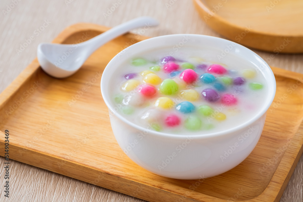 Colorful ball flour in coconut milk (Bua Loi), Thai dessert. Colorful ball flour in coconut milk (Bua Loi), Thai dessert.