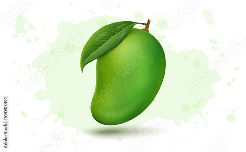 Fresh Green Mango vector illustration with green leave