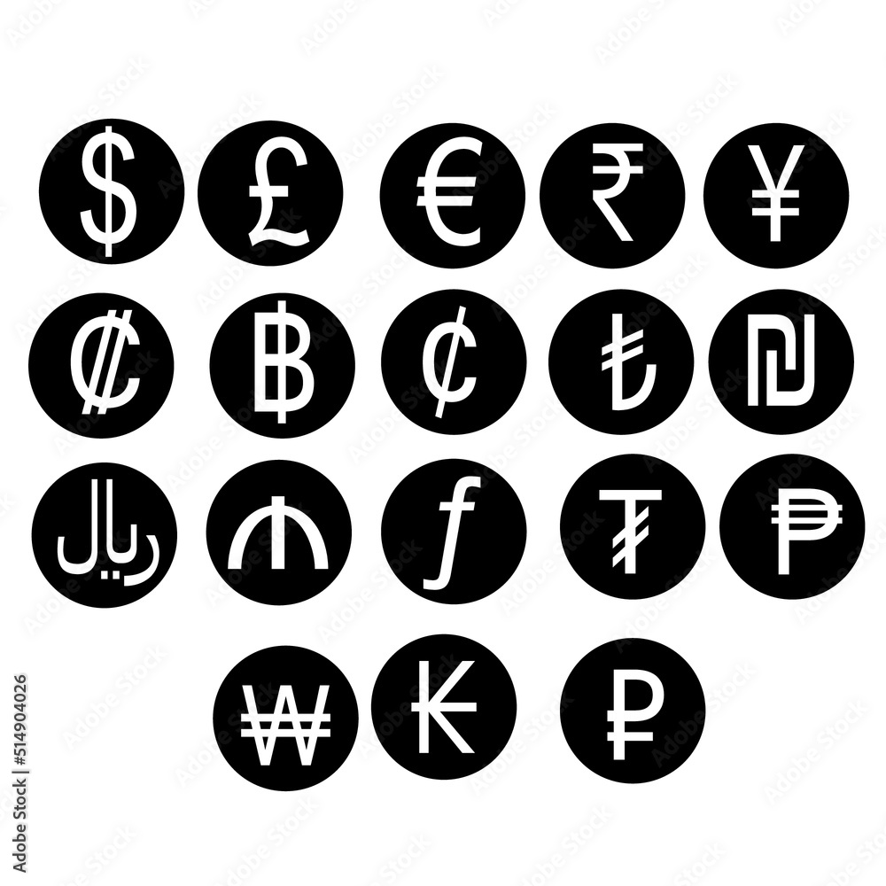 Currency simple icon set on white background. Vector illustration. Money cash Vector illustration, EPS10.Currency symbol vector. Currency simple icon set on white background. Vector illustration. Money cash Vector illustration, EPS10.Currency symbol vector.