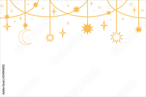 Template design for ramadan with stars, moon, and lantern on white background, copy space. Template ramadan kareem with lantern. Vector illustration